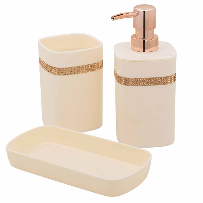 Набор для ванной комнаты 3 пр., дозатор для мыла, подставка для зубных щеток, лоток для аксессуаров La and Te beaute LT-BSP-11WH