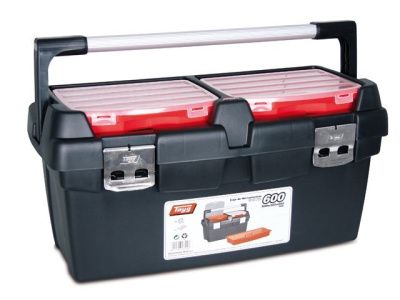Ящик для инструмента пластмассовый 60x30,5x29,5 см, с лотком, алюм.рукоятка, мет. замки TAYG 167003