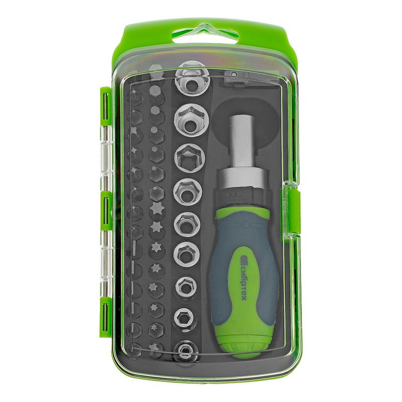 Отвертка реверсивная с набором бит PH, PZ, SL, HEX, Torx CrV 41 пр Сибртех 133587