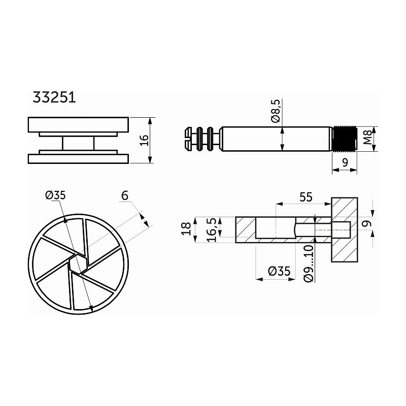 Эксцентриковая стяжка усиленная 35мм +шток 55мм, белая заглушка в комплекте, уп/4компл, AKS 119866