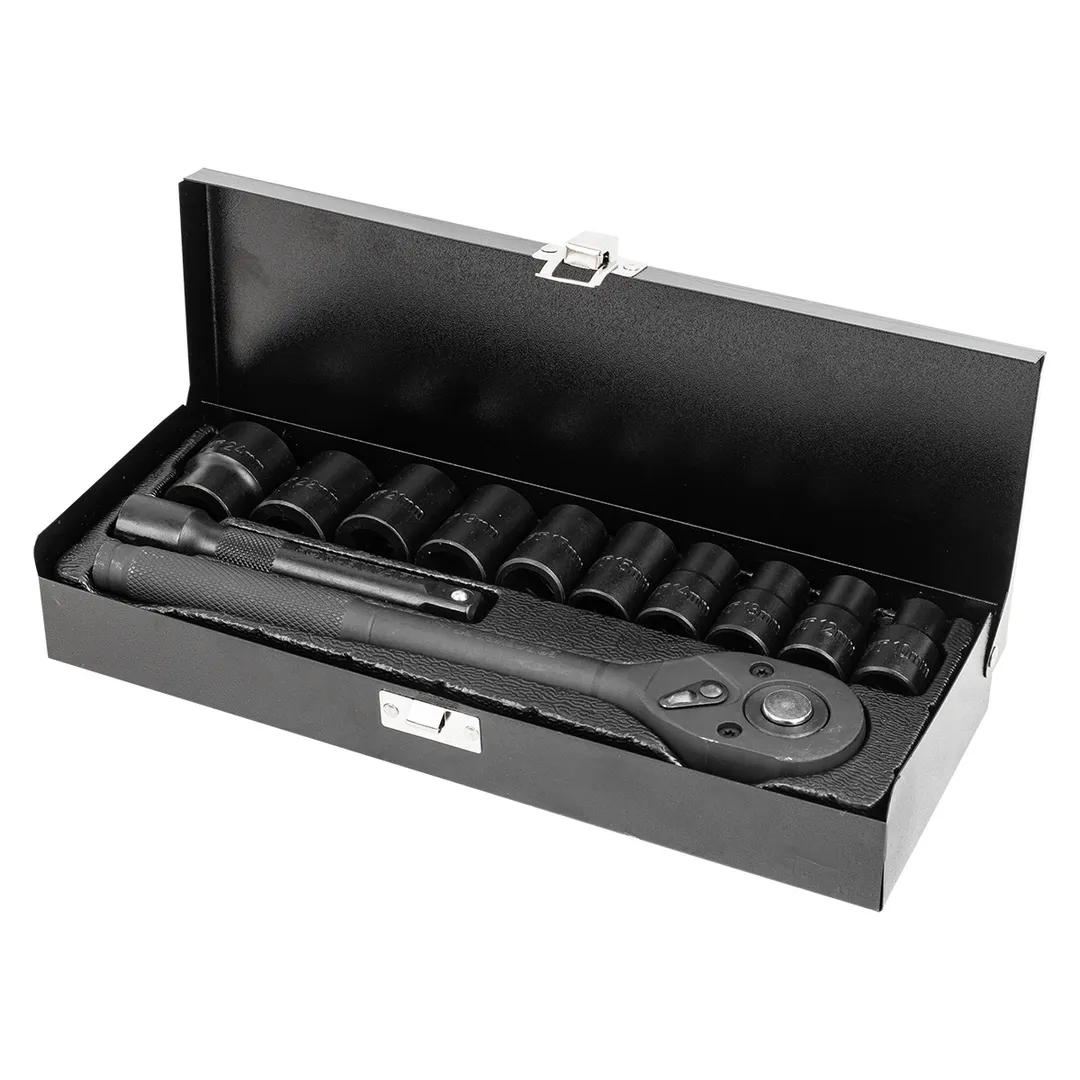 Набор ударных головок 10-24 мм с трещоткой и удлинителем 1/2'' 12-гр 12 пр ForceKraft FK-4122-9