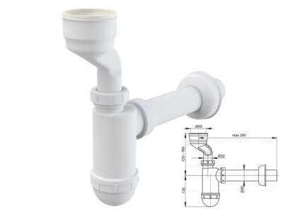 Сифон для писсуара с манжетой, Alcaplast A45A-BL-01