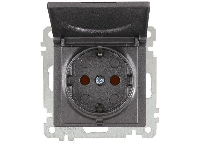 Розетка 1-ая, скрытая, без рамки, с/з, шторки, с крышкой, дымчатая, DARIA, 16 A, 250 V, IP 20, Mutlusan 21006110295