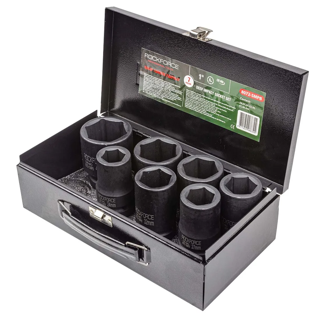 Набор головок ударных глубоких 1" 7 пр., 6-гр., 24-46 мм RockForce RF-8072-5MPB