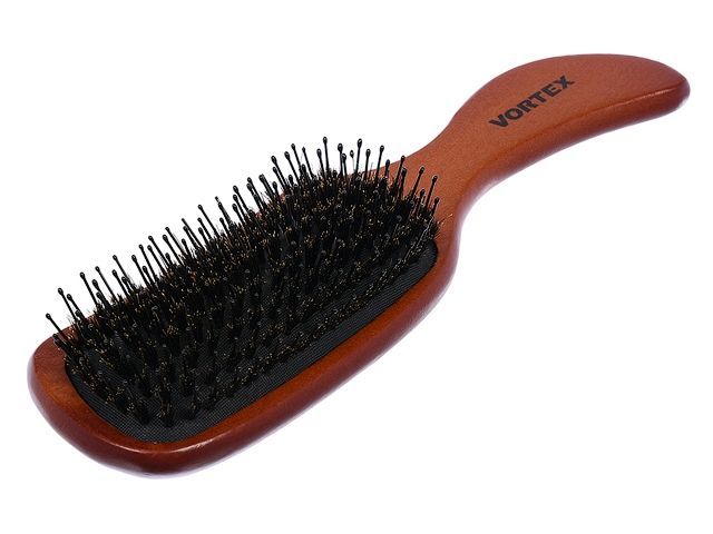 Расческа деревянная, массажная, 23,5х6х3,5 см, "волна", с пласт. зубчиками и натур. щетиной, ВОРТЕКС 51030