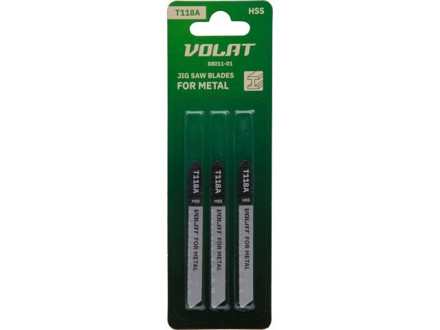 Пилка по металлу для лобзика T118А 3 шт. пропил прямой, тонкий, для листового металла ВОЛАТ 88011-01