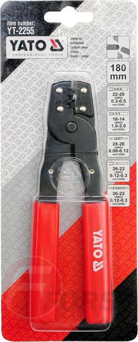 Пресс-клещи для обжима кабеля 0.08-2.0/28-14 AWG; 0.12-0.3/26-22 AWG ''Yat Yato YT-2255