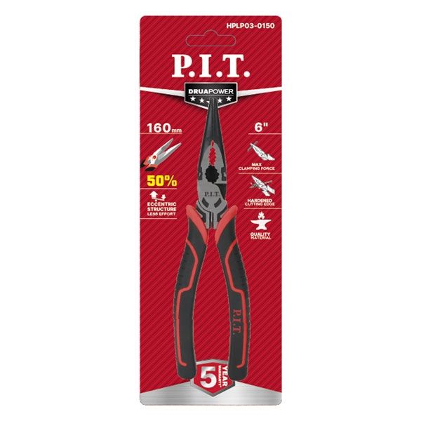 Длинногубцы прямые усиленные DRUA HPLP03-0150, 150 мм, шарнир с эксцентриком PIT HPLP03-0150