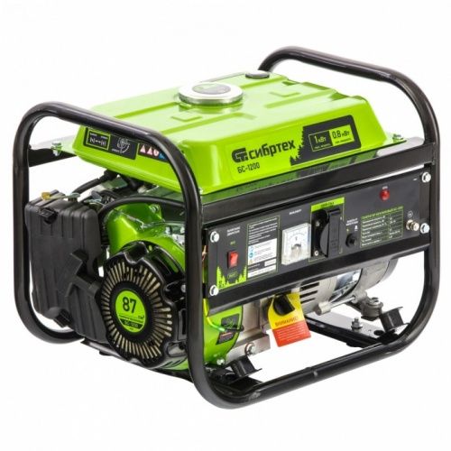 Генератор бензиновый БС-1200, 1 кВт, 230 В, четырехтактный, 5,5 л, ручной стартер Сибртех 94541