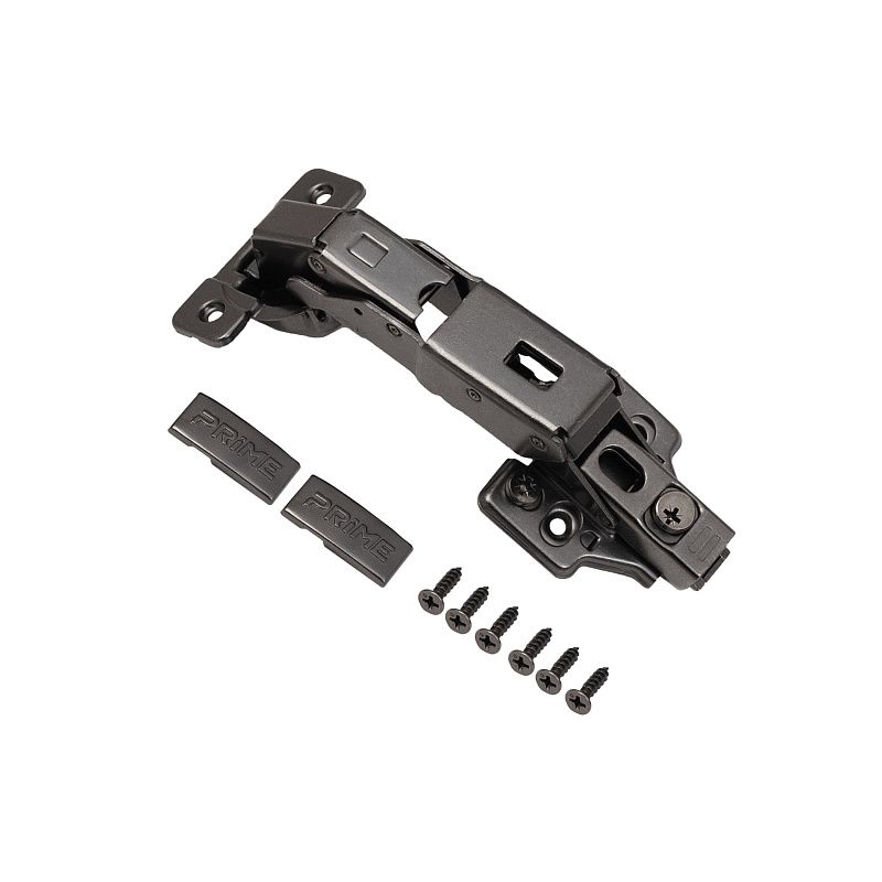 Петля 165° накладная с доводчиком 45мм h0 clip-on 3D черный никель, саморезы, заглушки, 0-е вхождение, упак 2 шт., PRIME by AKS 125479