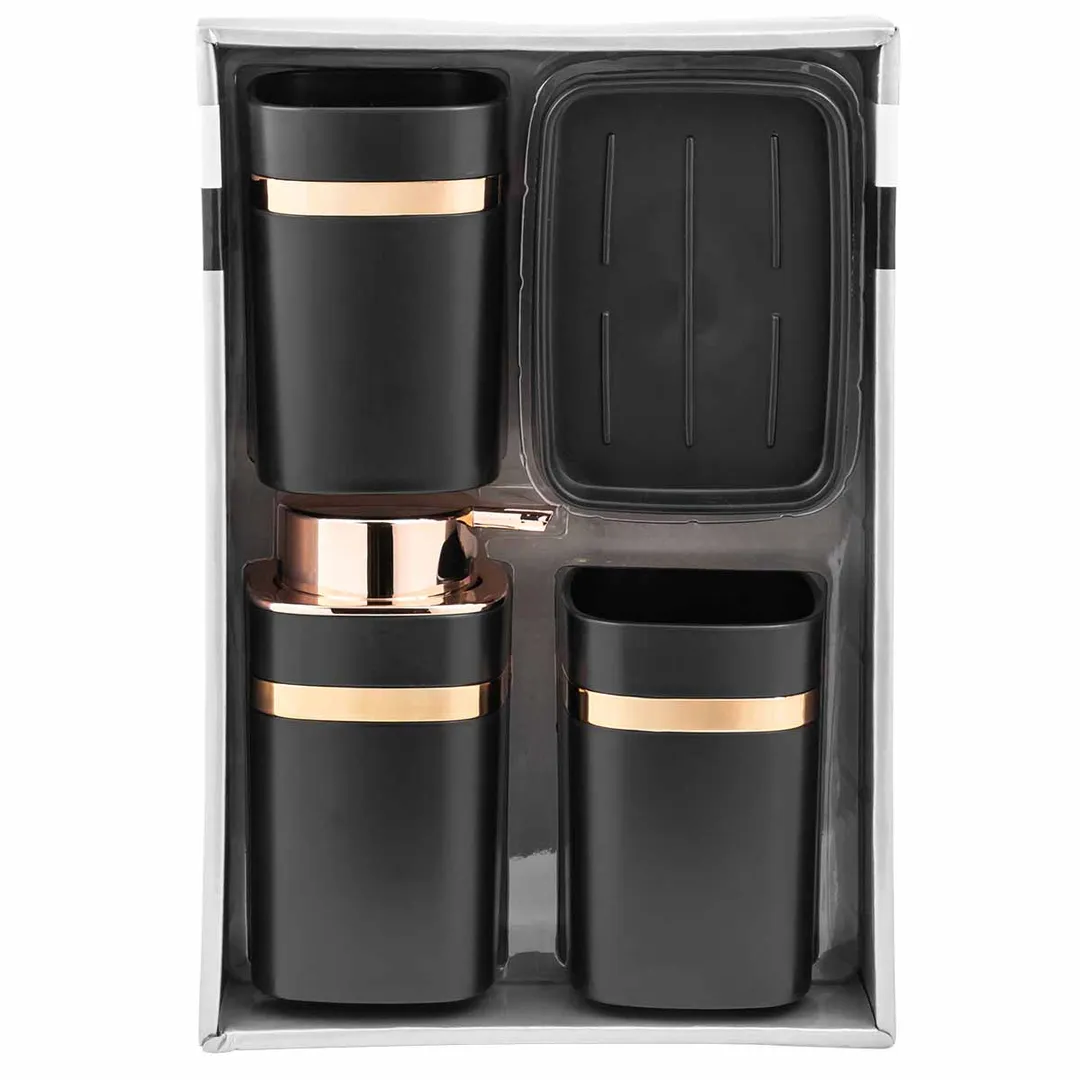 Набор для ванной комнаты 4 пр., мыльница, дозатор для мыла, подставка для зубных щеток, подставка для косметических аксессуаров La and Te beaute LT-BSP-3BK