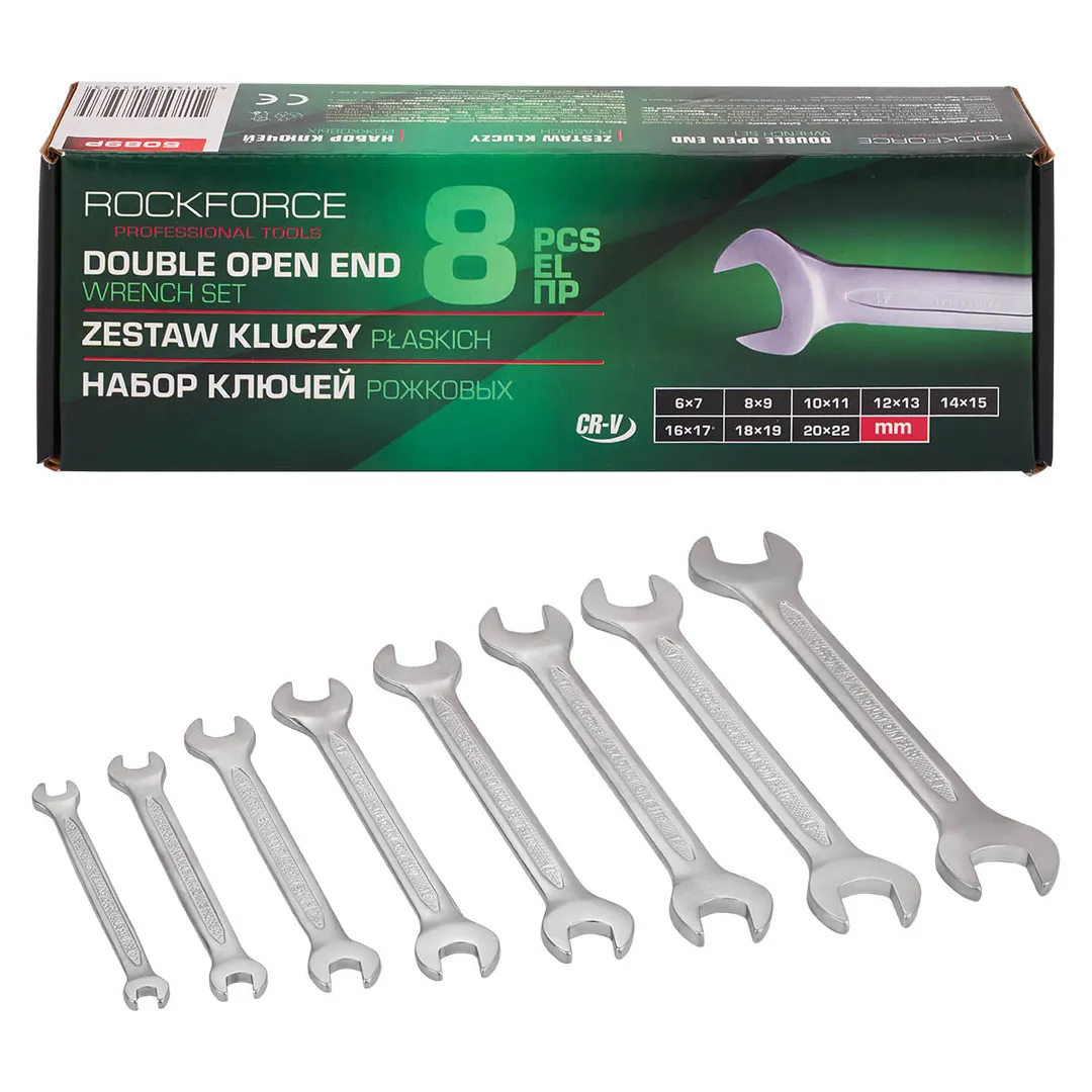 Набор рожковых ключей 6х7-20х22 мм 8 пр RockForce RF-5089P