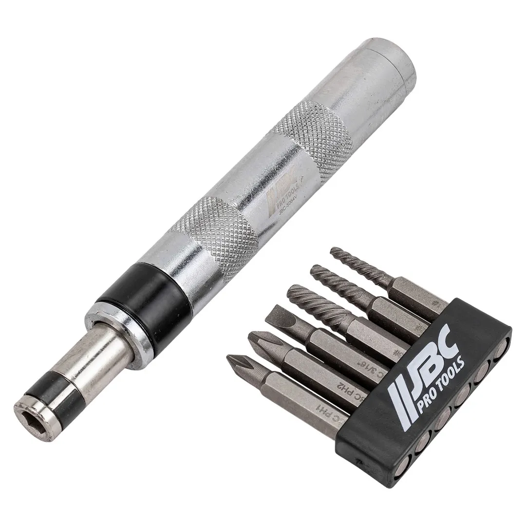Ударно-поворотная отвертка с набором бит и экстракторами резьбы 7 пр JBC JBC-5064V