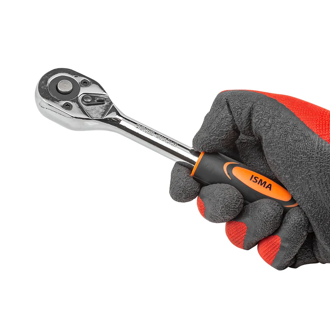 Трещотка реверсивная с резиновой ручкой 3/8'' 205 мм, 24 зуб. ISMA ISMA-80232