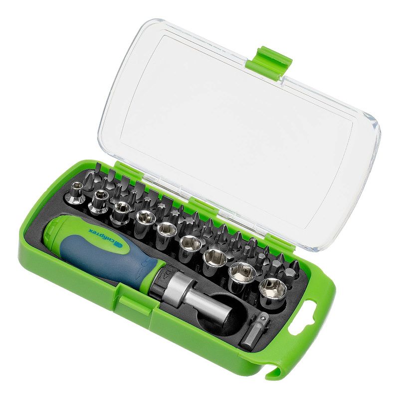 Отвертка реверсивная с набором бит PH, PZ, SL, HEX, Torx CrV 41 пр Сибртех 133587