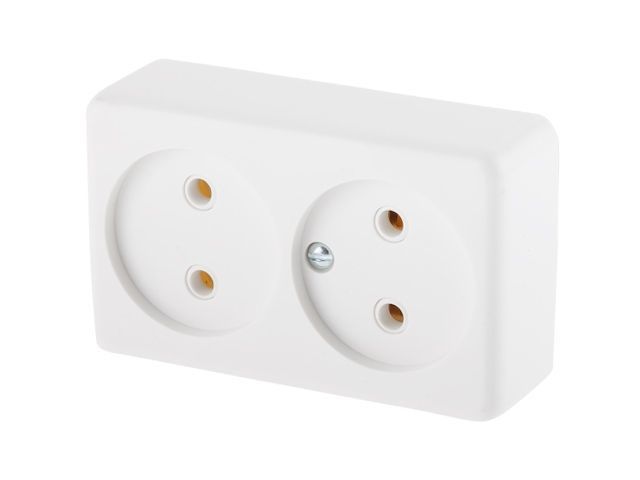 Розетка 2-ая, открытая, б/з, белая, Эконом, РА16-009, Юпитер JP7421-03
