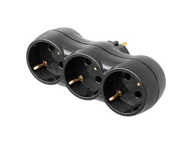 Разветвитель 3-местный, с/з, 16А, 250В, черный, Bylectrica РВ16-375ч