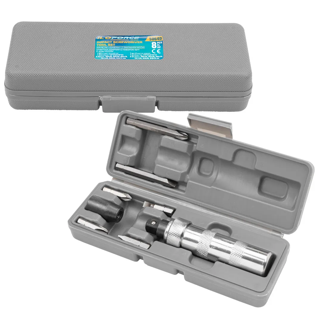 Отвертка ударная с набором бит PH, SL и адаптером 8 пр ILOforce IF-5064D