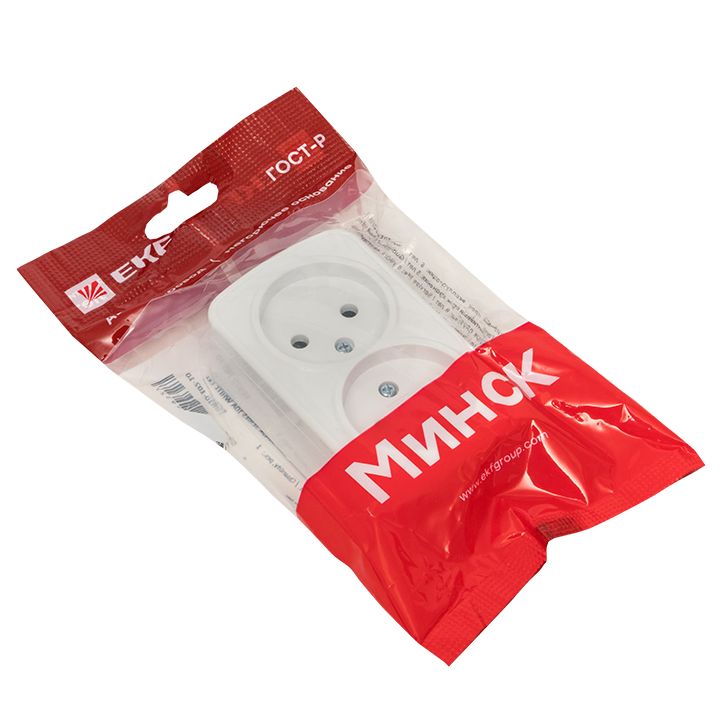 Минск Розетка 2-местная ОП 10А без заземления белая EKF Basic EGR10-102-10