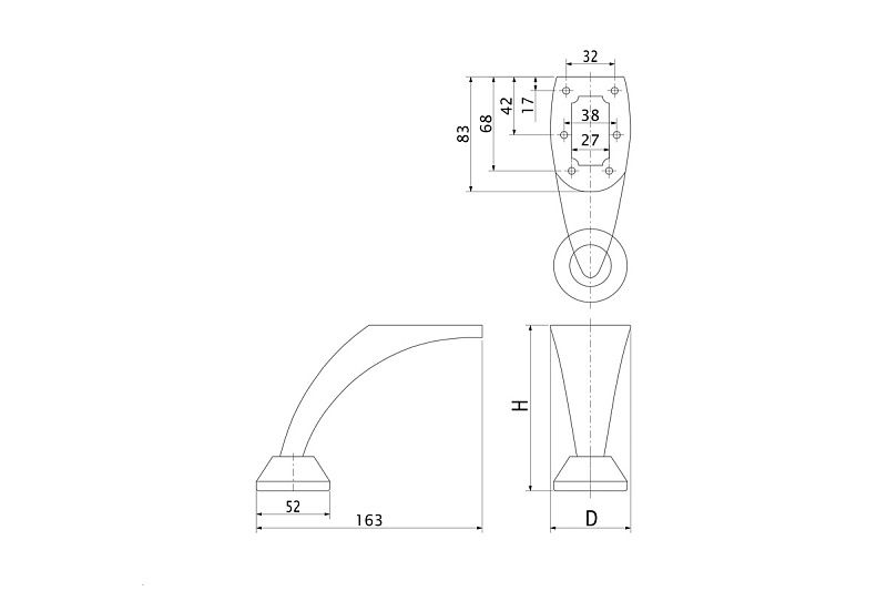 Опора мебельная мет. D-01 h120 хром AKS 22625