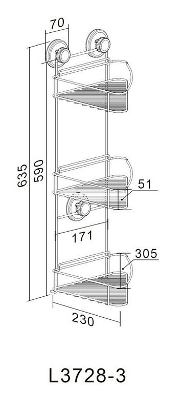 Полка в ванную - корзина угловая на вакуумных присосках, пластик + сталь, хром Ledeme L3728-3