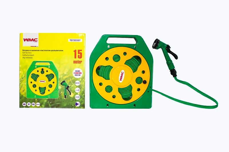 Шланг садовый ПВХ 15 м на катушке в комплекте с пистолетом-распылителем WMC TOOLS WMC-TG7302007