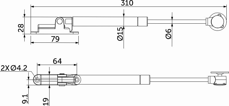 Подъемник газовый верхний 40N с доводчиком графит AKS 115887