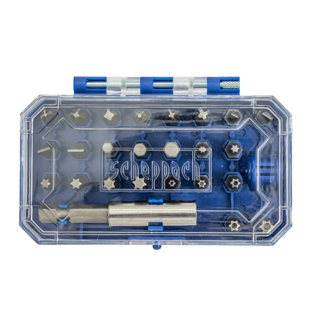 Набор бит PH, PZ, SL, Torx, Torx TR, HEX 1/4'', L25 мм с битодержателем 60 мм, 25 пр Scheppach Sch-HW-S27