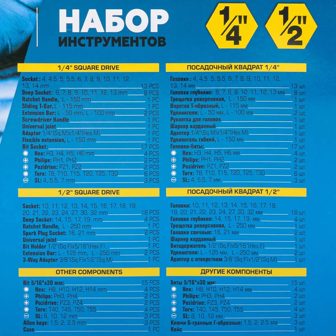 Набор инструментов 94 пр. 1/4''&1/2'' 6-гр Partner PA-4941-5