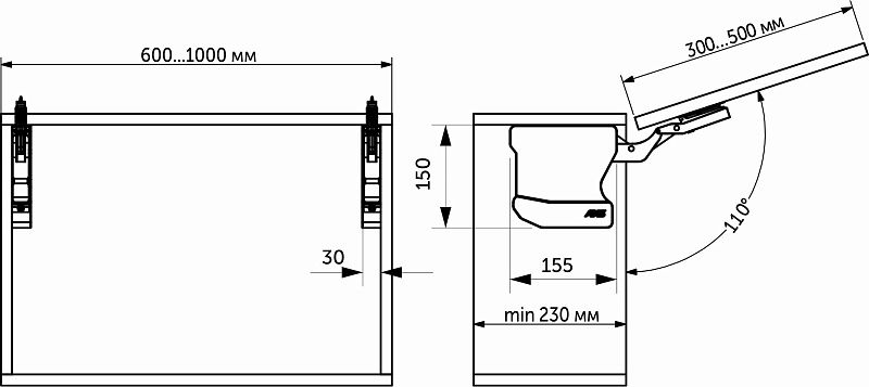 Подъемный механизм верхний L HELIOS серый PRIME by AKS 112911