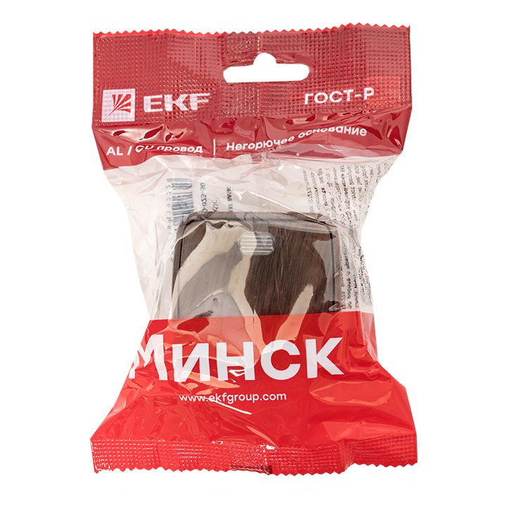 Выключатель 1-клавишный ОП Минск 10А с индикатором тёмное дерево EKF EGV10-121-40