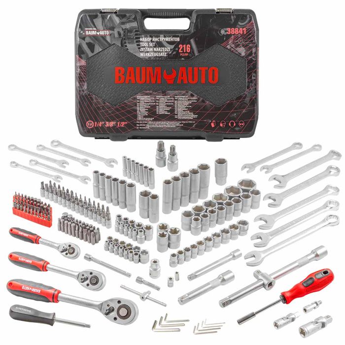 Набор инструментов 216 пр. 1/4'',3/8''&1/2'' 6-гр. BaumAuto BM-38841