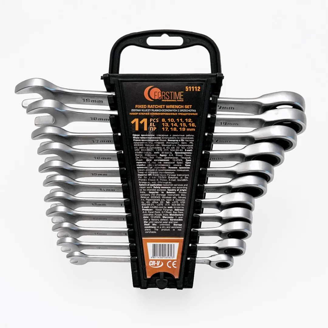 Набор трещоточных комбинированных ключей 8-19 мм 11 пр FORSTIME FT-51112