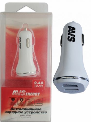 Автомобильное зарядное устройство USB (2 порта) UC-322 (2,4А) AVS A78020S