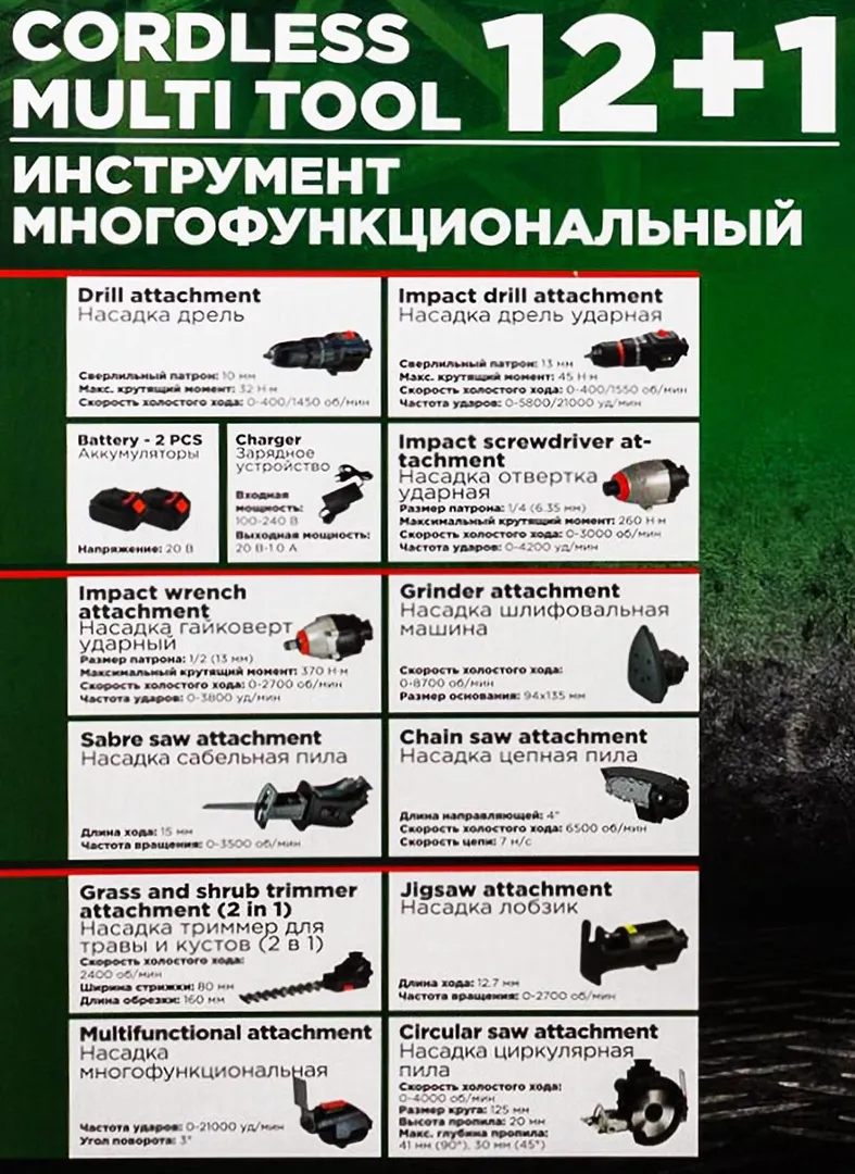 Набор инструментов аккумуляторных многофункциональный RockForce RF-JCB-18MT-B