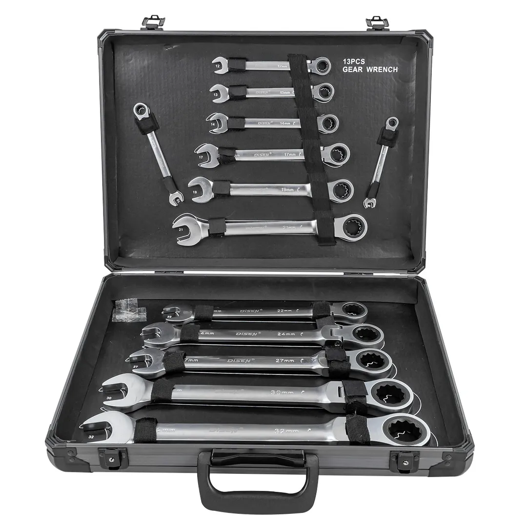 Набор ключей комбинированных трещоточных 13 пр., 8-32 мм DISEN DSL1701F