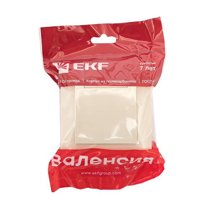 Валенсия розетка 1-местная с/з 16А кремова с крышкой и защ, штор, EKF EWV10-124-20