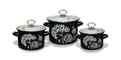 Набор кастрюль 2.4, 3.4, 5 л "Ажур", черного цвета Керченский металлургический завод 92315-АЖУР