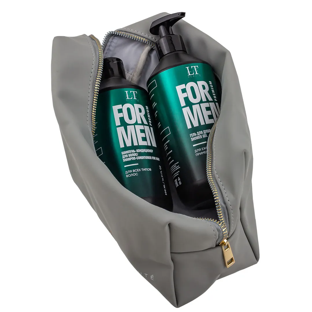 Мужской подарочный набор, гель LT-2357, шампунь LT-2340, bag2, серая уп La and Te beaute LTMEN11
