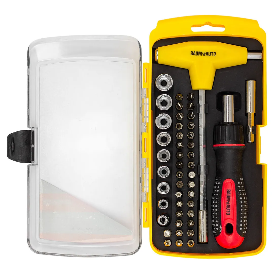 Отвертка реверсивная с комплектом бит и головок 46 пр. BaumAuto BM-30314246
