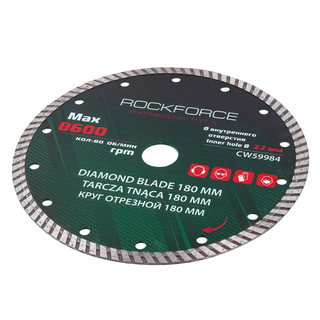 Круг отрезной алмазный 180 мм, посадка 22 мм, 8600 об/мин RockForce RF-CW59984