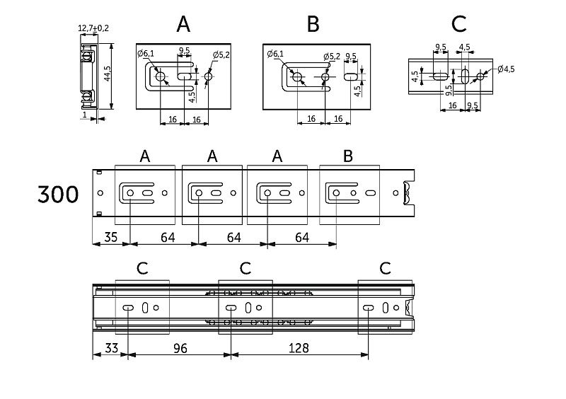 Направляющая шариковая L-300 h45 A PRIME by AKS 114822