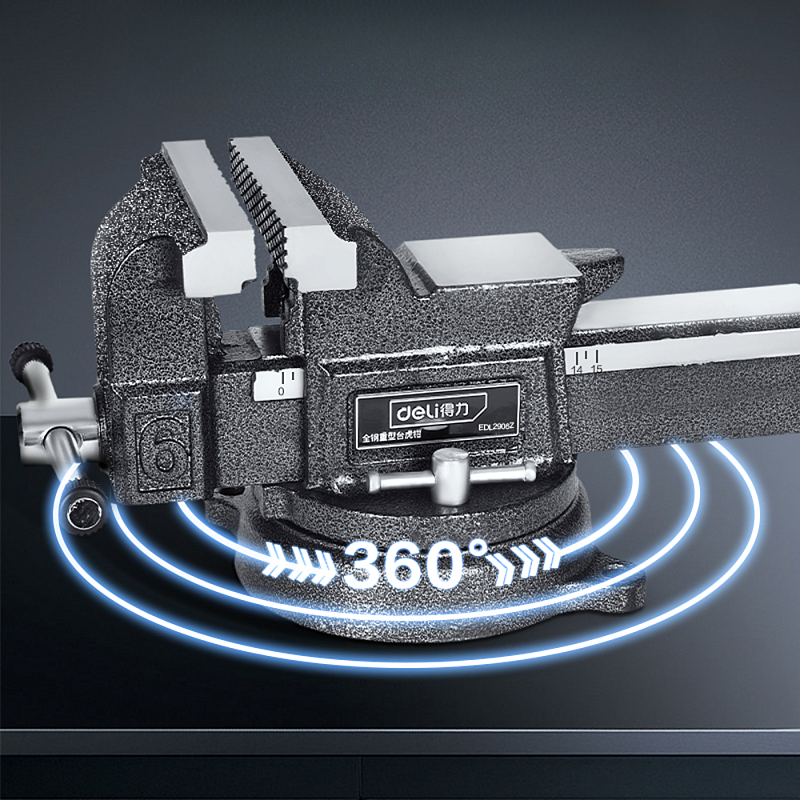 Тиски стальные Deli YS EDL2906Z, поворотные, с наковальней, 6"-150 мм