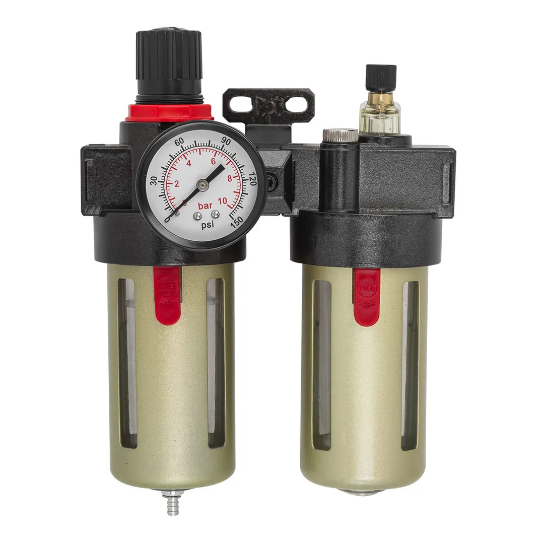 Блок подготовки воздуха 1/2'', фильтр-регулятор+лубрикатор, 10Мк, 1400 л/мин, 0-10bar, раб. t 5°-60° RockForce RF-BFC4000