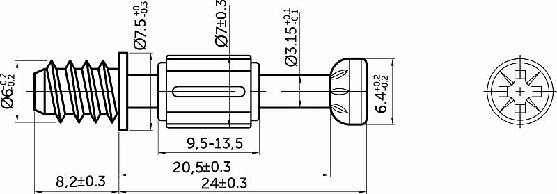 Шток эксцентрика 7*24/6*8,1 с пластиковой зеленой муфтой, уп/10шт, AKS 115232