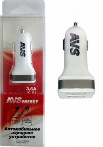 Автомобильное зарядное устройство USB (2 порта) UC-323 (3,6А) AVS A78021S