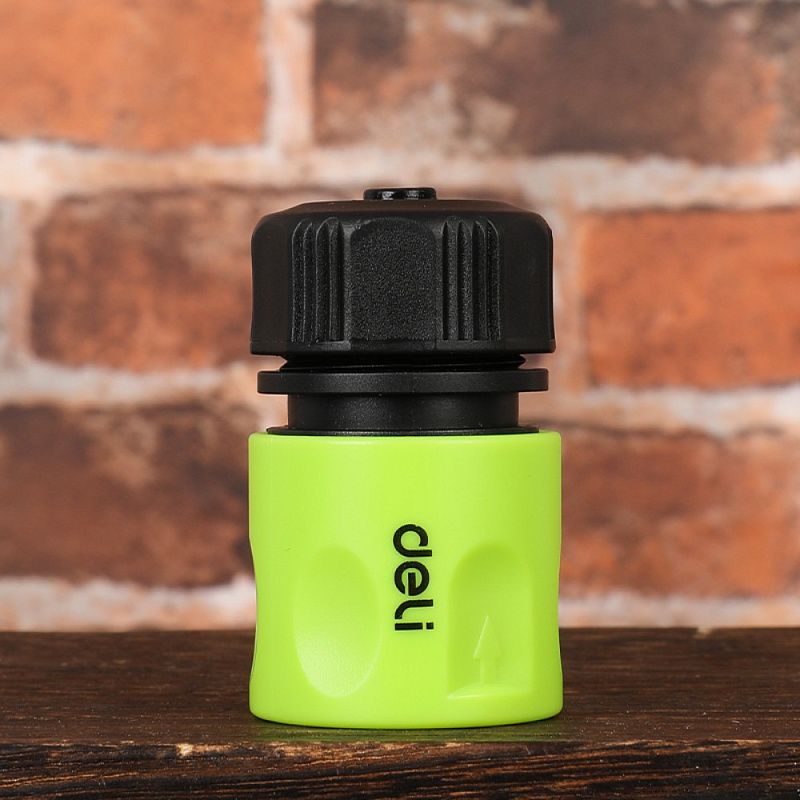 Соединитель-коннектор для шлангов Deli GS EDL8793, 1/2", быстросъемный с аквастопом, черный, зеленый