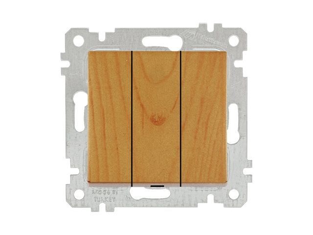 Выключатель 3-клав., скрытый, без рамки, пруж. зажим, дуб, RITA, 10 A, 250 V, IP 20, Mutlusan 22004090158