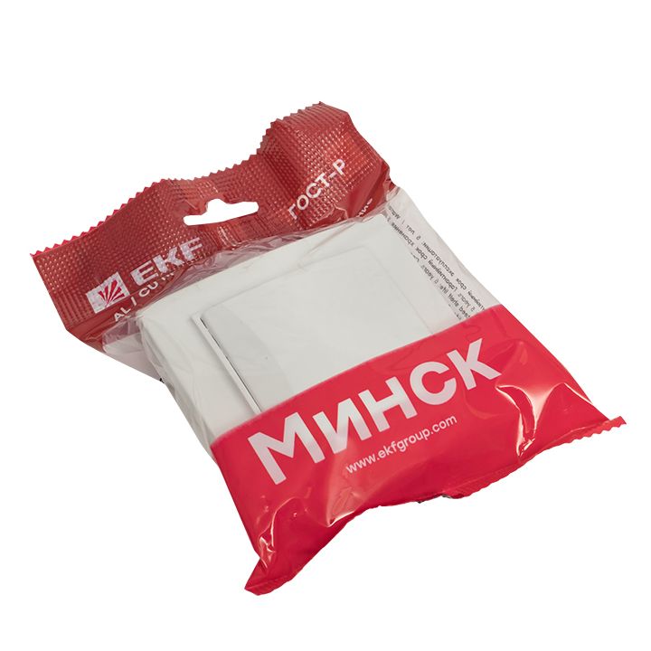 Минск Розетка 1-местная СП с заземлением и крышкой 16А белая с защ, штор, EKF Basic ERR16-029-100