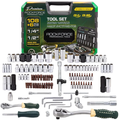 Набор инструментов 108+6 пр 1/4''&1/2'' 6-гр RockForce RF-41082-5 GOLD